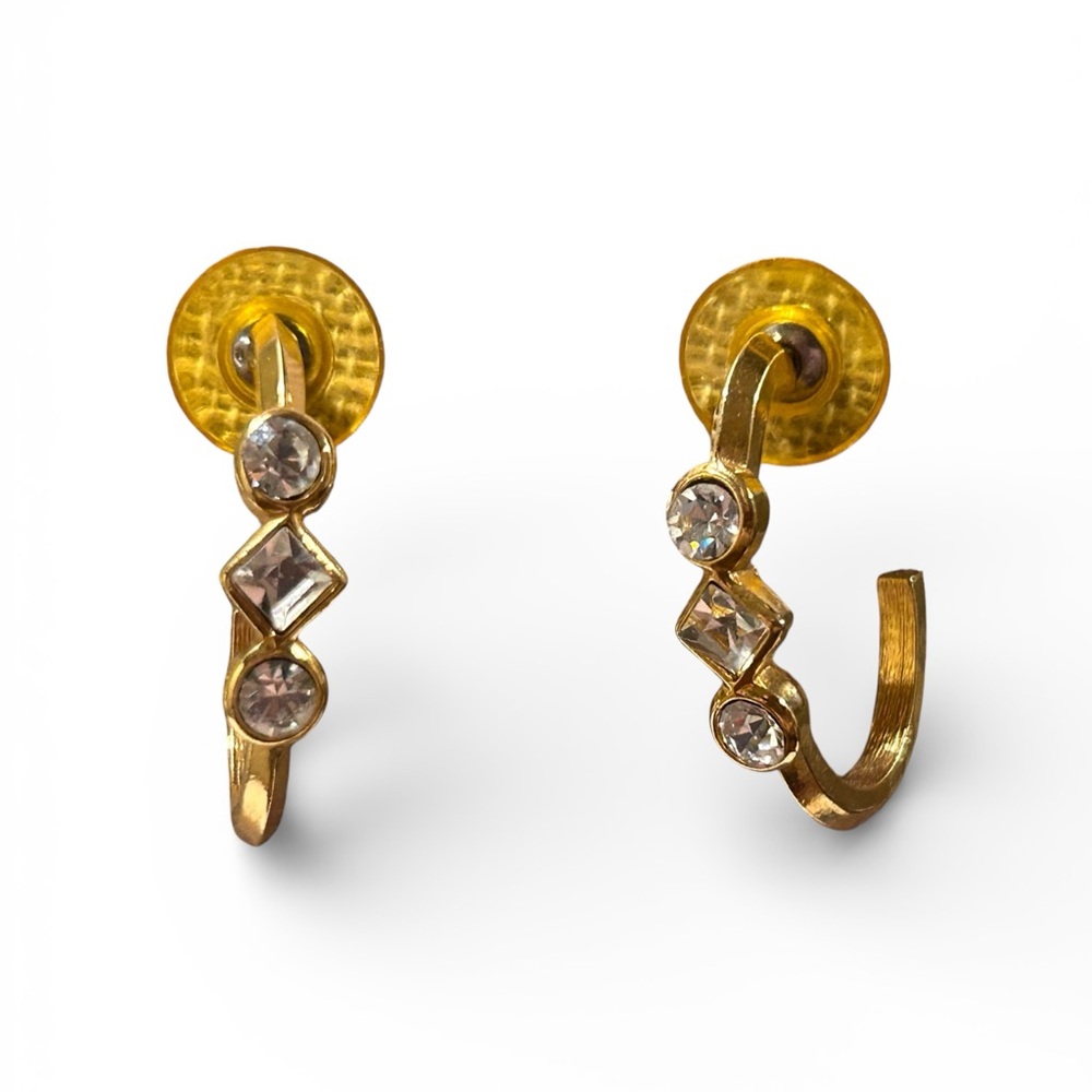 Vintage Avon Gold and Crystal Half Hoop Earrings